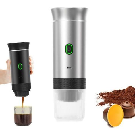 Machine à expresso portable 3-en-1 -- auto-chauffante, 4-6 min, charge Larg Times, argent - pour offrir cadeau (1/4)