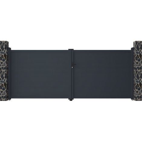 Vente-Unique – Portail aluminium battant plein 397 x 166 cm – Gris anthracite RAL 7016 – Résistant aux intempéries – Installation manuelle (1/4)