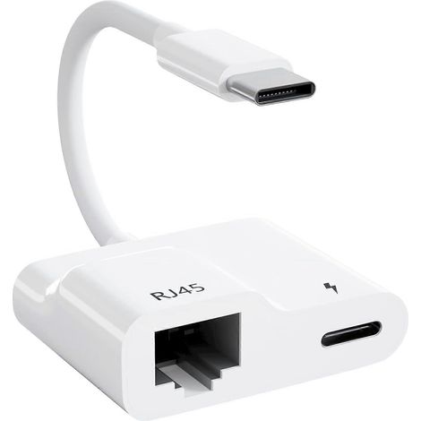Adaptateur USB-C vers Ethernet, adaptateur 2 en 1 USB-C vers RJ45 avec port de charge USB-C PD 60 W, compatible avec les réseaux Ethernet 10/100 Mbps. (1/5)