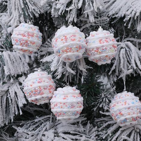 Boules De Noël - 6 Pièces En Mousse Blanc - Diamètre 6 Cm - Décoration Arbre De Noël Et Intérieur - Lot Complet (1/5)