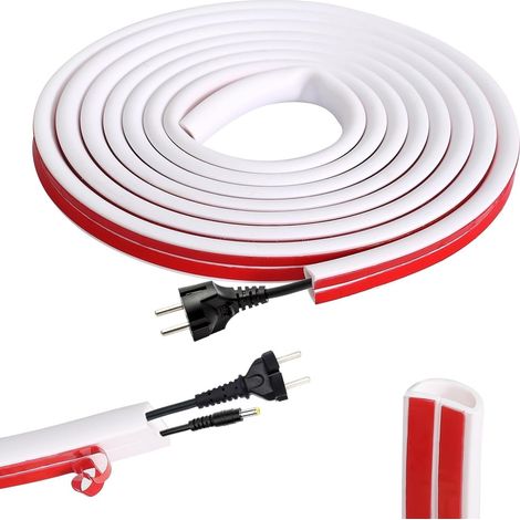 Goulotte de câbles semi-circulaire 3 Meter - En PVC flexible - Autocollant - Pour tous les câbles d'alimentation, maison, bureau - 15 x 10 mm - Blanc (1/5)