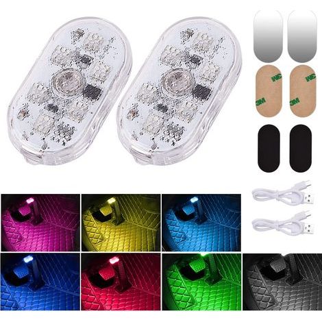 Éclairage Intérieur de Voiture, 2PC 7 Couleurs Lumière Colorée Interrupteur Tactile Lampe Voiture Intérieur, 6 LED 2 Modes de Réglage sans Fil avec Port USB, pour Camion Van Camping-Car (1/5)