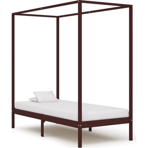 Himmelbett-Gestell Dunkelbraun Massivholz Kiefer 90 x 200 cm