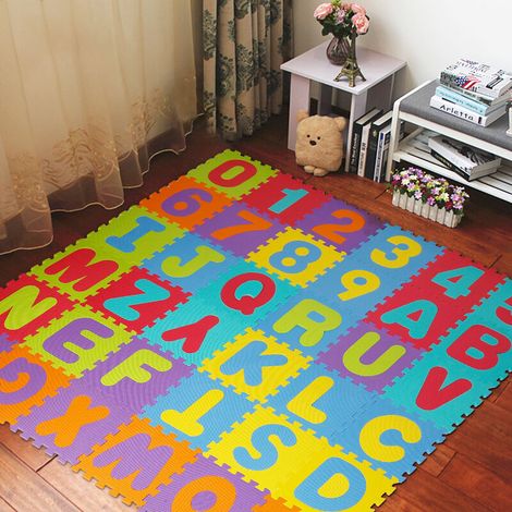 Puzzle Tapis de Jeu 36 Pcs Doux EVA Mousse Tapis De Jeu Chiffres et Lettres Motif Tapis De Jeu en Mousse pour Bébé Enfants Jouant Rampant
