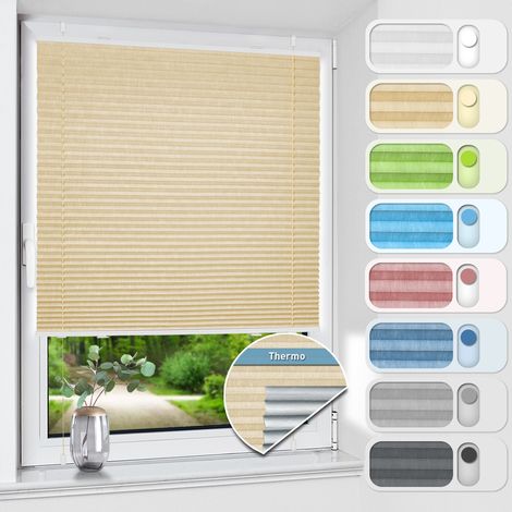 aubor Plissee ohne Bohren Verdunkelung, Thermo Plisseerollo Klemmfix,Hellbeige 50x130cm(BxH), Verdunklungsplissee für Fenster, Sichtschutz Sonnenschutz (1/5)