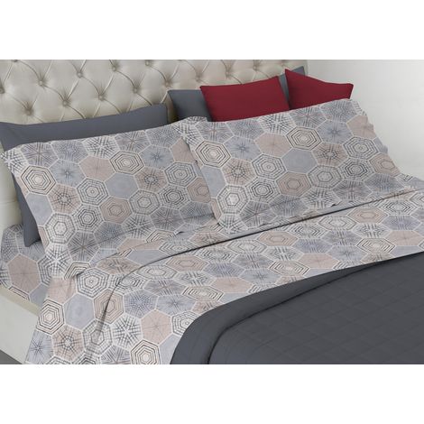 Completo Lenzuola In 100% Cotone Linea Best Collection Dis. Mexico Colore Beige S.V., misuraSingolocoloreBeige