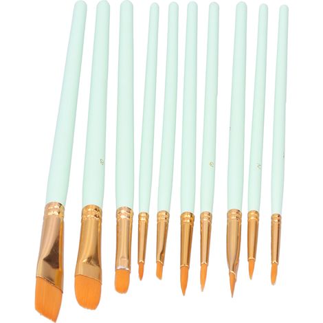 Ensemble de 10 pinceaux (manche en bois, laine de nylon, outils de peinture aquarelle, adaptés aux débutants) (101G - Vert menthe)
