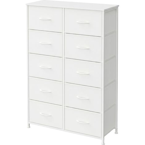 Commode, 10 Tiroirs en Tissu Non-tissé, pour Chambre, Blanc (1/5)