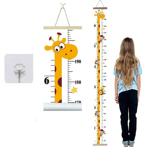 Suspension en bois - Toise précise - Décoration de chambre d'enfant - Règle en toile pour enfants - Toise en toile avec imprimé animal - Décoration murale moderne pour chambre de bébé et d'enfant - 20