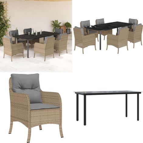 7-tlg. Garten-Essgruppe mit Kissen Beige Poly Rattan - Gartentisch - Gartenstuhl (1/5)