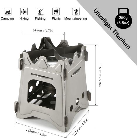 GARRYFIZH Lixada Camping Titanium Poêle à bois ultraléger et pliable avec plateau à alcool, portable, pour la cuisine en plein air, la randonnée, les pique-niques (1/5)