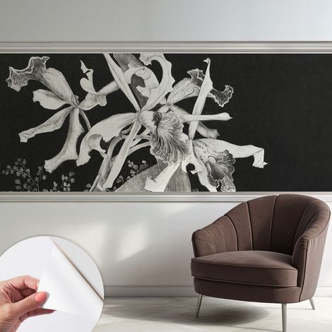 Papier peint autocollant avec imprimé pour cuisine facile à appliquer pour mur a motif Illustration d'orchidée 250x104 cm (1/5)