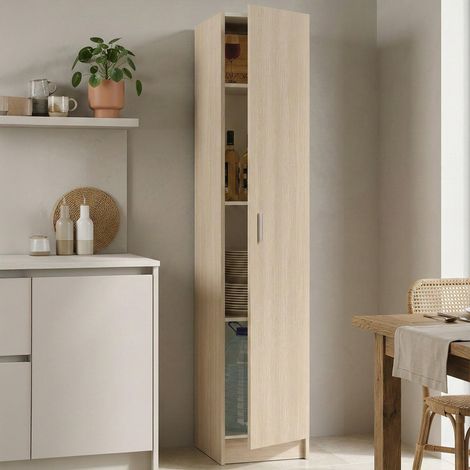 Armoire multifonction 1 porte Clearwater, meuble auxiliaire, penderie porte-chaussures avec étagères, meuble à chaussures vertical, 37 x 37 x 180 cm, chêne (1/5)