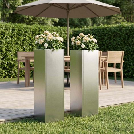 vidaXL Macetero de Jardín 2 uds. Plateado 20 x 20 x 75 cm (1/5)