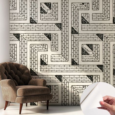 Papier peint adhésif autocollant pour salon chambre à coucher peint imprimé pour mur Labyrinthe de briques 250x250 cm (1/5)
