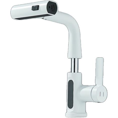 Robinet de salle de bain, monté sur le plan de travail, design contemporain, LCD Blanc (1/2)