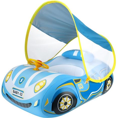 Flotteur de piscine gonflable pour bébé avec auvent en forme de voiture flotteur de bain pour bébé avec siège de sécurité klaxon de volant pour bébé été plage jeu en plein air (1/5)