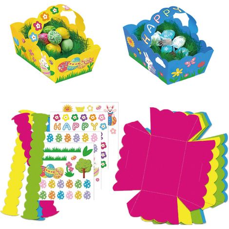Panier À Oeufs De Pâques - Panier À Main En Carton Rigide Avec Poignée - Pour Chasse Aux Oeufs Et Cadeaux Festifs - Lot De 8 (1/4)