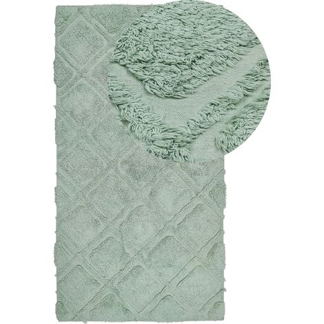 Tappeto in morbido cotone verde 80 x 150 cm con motivo geometrico Hatay