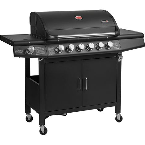 TAINO RED 6+1 Gasgrill BBQ GRILLWAGEN Edelstahl Brenner+ Seitenkocher Schwarz