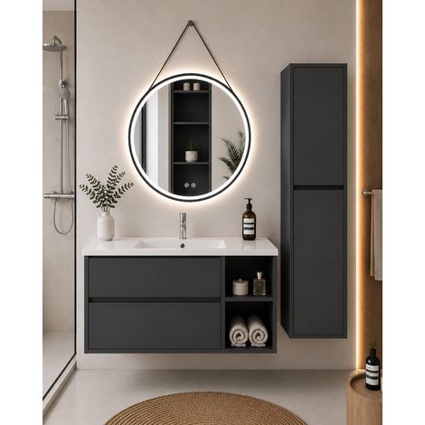 Bathroom cabinet with basin ORIGENBATH ZEUS without mirror 70x40 cm right Grafito with column (1/5)