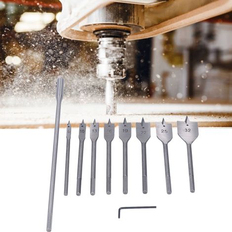 Coffret de 10 forets plats à trois pointes pour le travail du bois : 6, 10, 13, 16, 19, 22, 25, 32 mm (1/5)