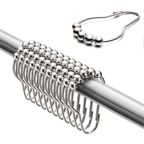 Rolly Edelstahl-Duschvorhangringe mit Gleitsystem - 12er-Pack - für Duschvorhangstangen bis 3,6 cm Durchmesser, 74 x 30 mm. (1/5)