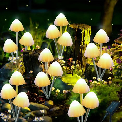 Lampes Solaires champignon versant, lot 6 champignons LED 18 LED avec 8 modes d'éclairage, décoration de jardin originale et ludique, idéales pour décorer allées, jardins, cours, terrasses et pelouses (1/5)