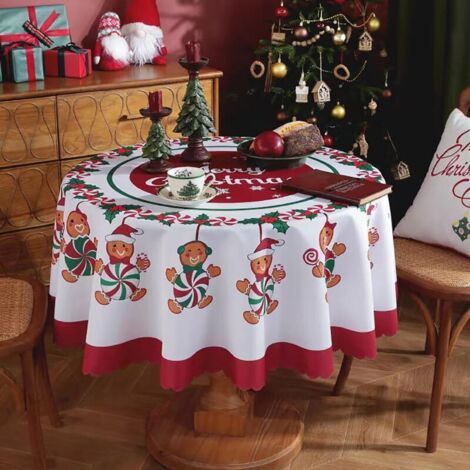 Christmas Round Tablecloth, Stain Resistant and Washable, Large Christmas Tablecloth, Winter Decorative Circular Tablecloths for Christmas, Party, Buffet, Holiday Dinner, L, 150cm/59inch (1/5)