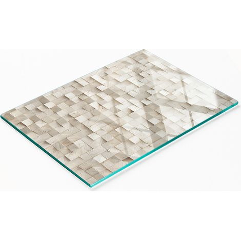 Planche de service de cuisine en verre trempé avec motifs, bois, 80 x 52 cm (1/5)