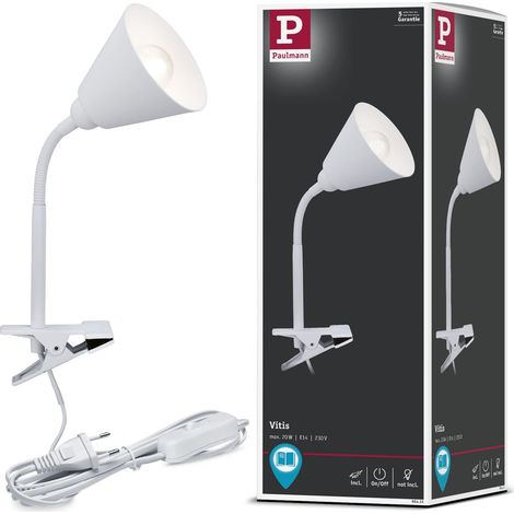Paulmann 95431 Lampada a morsetto Vitis con braccio flessibile rotonda max. 20 Watt lampada con interruttore su cavo bianco metallo, plastica E14 (1/4)