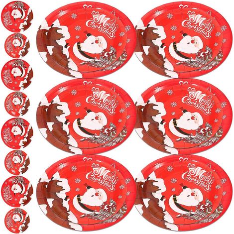 Assiettes à gâteaux rouges style Noël pour fête, lot de 20 assiettes en carton - Sûres, robustes et légères (1/5)