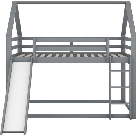 Litera infantil casa con tobogán y escalera, 140x200 cm, de madera de pino y MDF, gris (1/5)