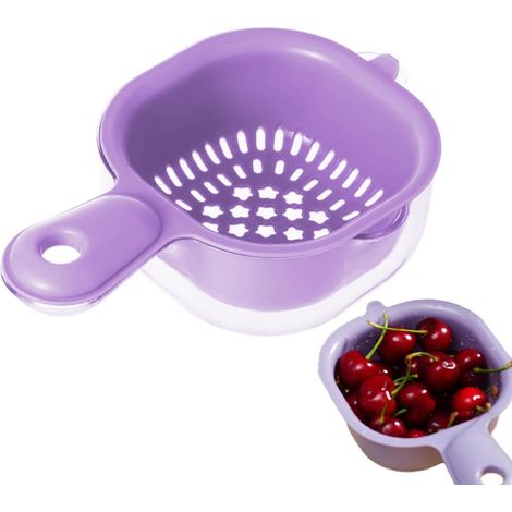 Passoire À Fruits Double Couche Avec Poignée - 1 Pièces Panier Égouttoir À Légumes Avec Poignée Petit Bac À Double Couche Et Panier,Violet (1/5)