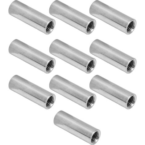 10 Écrous Raccord Femelle Filetés Ronds en Acier Inoxydable 304 M10x1.5 L40mm pour Tiges Filetées (1/5)