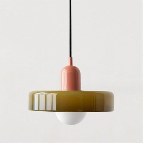 Suspension colorée style milieu du siècle avec abat-jour en verre, luminaire suspendu vintage en fer et verre pour chambre, salon, cuisine, couloir (35 cm) (1/4)