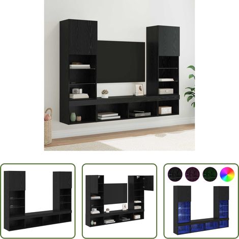 vidaXL Holzregal - TV Wand Einheiten mit LED mit LED 5 pcs Schwarz Eichen-Optik (1/5)