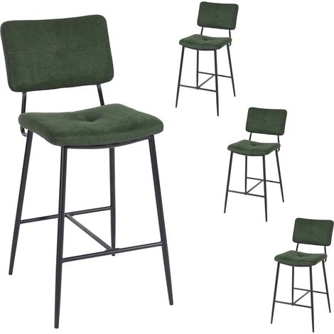 Lot de 4 Tabouret de Bar avec Dossier et Repose-Pieds, Siège Rembourrés de 69 cm de Haut, Cadre en métal, Chaises Hautes en Tissu, Style Industriel, Vert (1/5)