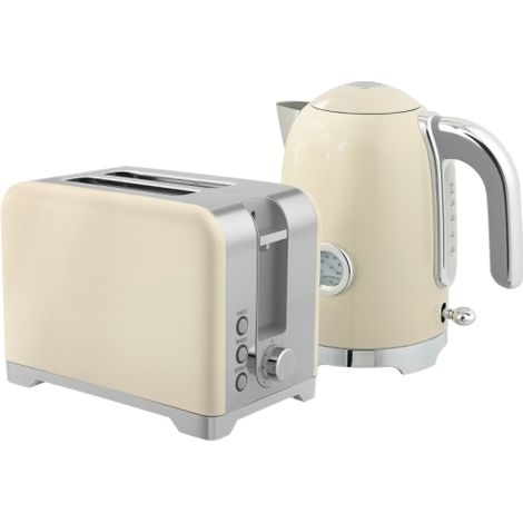 Cream Retro Toaster and Kettle Set-Perfect for Stylish Kitchens and Vintage Decor