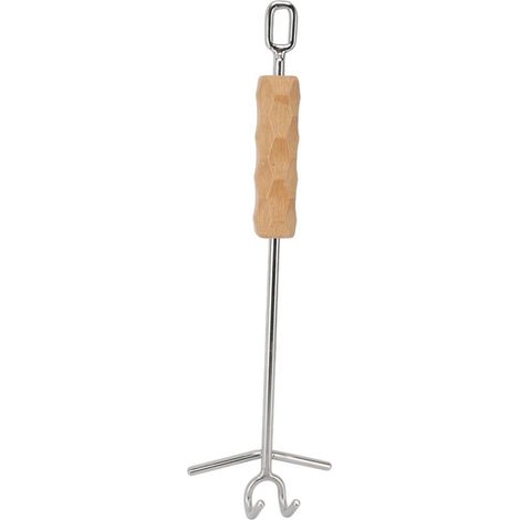 1 Outil de levage, double crochet, acier inoxydable, poignée en hêtre, 36cm, pour four hollandais, camping (1/5)