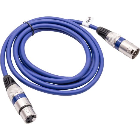 vhbw DMX-Kabel XLR Stecker auf XLR Buchse kompatibel mit Beleuchtung, Schweinwerfer, Bühnenlicht - 3-polig, PVC Kabel-Mantel, blau, 2m (1/2)