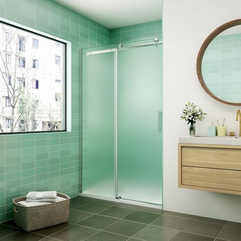 [PRODUIT D'OCCASION]AICA porte de douche coulissante 140x195cm verre sablé installer à gauche en verre anticalcaire