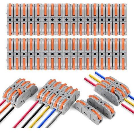 Connecteur électrique rapide avec levier, borne de connexion rapide 34 PCS 1-Wire 2-Entry, domino électrique rapide, les joints de câble peuvent être combinés librement, PA/PC ignifuge (1/5)