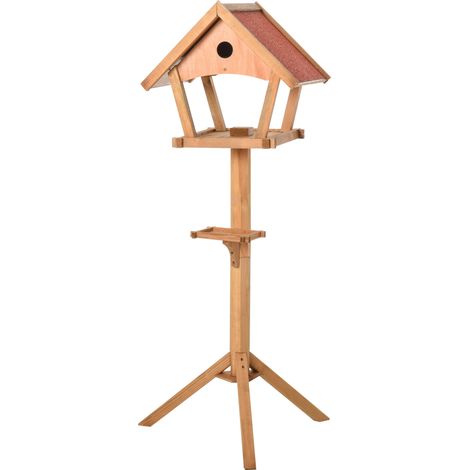 PawHut Wooden Bird Table Freestanding Feeding  Station for Garden Outside ,139H cm, Natural