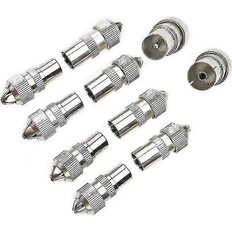 Lot de 10 adaptateurs de connecteurs coaxiaux pour antenne TV (5 mâles, 5 femelles) (1/5)