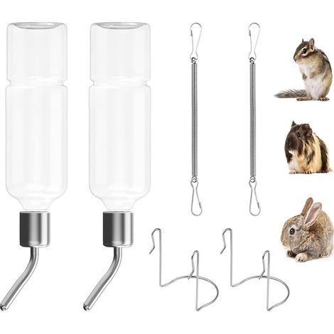 Set di 2 bottiglie d'acqua per conigli, dispenser d'acqua da appendere, bottiglia d'acqua da 350 ml per porcellini d'India/tacchini con supporto, bottiglia d'acqua da appendere per roditori, gattini, 