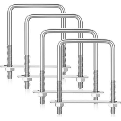 4 Set Boulons en U M8 U-Bolts, Vis en U M8 x 70 x 110 mm, Boulon en Carrés en Acier Inoxydable avec Écrou et Rondelle Plaque de Cadre pour Fixation des Tuyaus de Remorquage de Réparation Voiture (1/5)