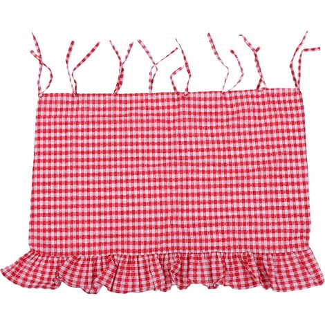 Rideau de four fait main style ferme, installation facile, résistant à la chaleur et au lave-vaisselle, jupe décorative pour la cuisine, motif à carreaux en forme de cœur rouge (1/5)