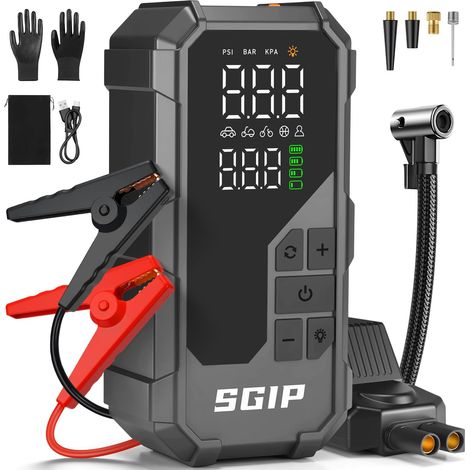 7000A Booster Batterie Voiture avec Gonfleur 150PSI, Démarreur de Batterie de Voiture Portable 26800mAh (Jusqu'à 8.0L Diesel ou 9.0L Gaz), 12V Jump Starter avec LED Booster Pinces Intelligentes Moto (1/5)