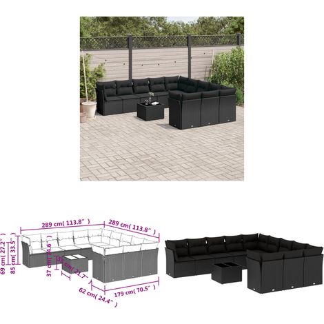 12-tlg. Garten-Sofagarnitur mit Kissen Schwarz Poly Rattan - Gartenmöbel Set - PE-Rattan Möbel - Outdoor Sofa - Esstisch - Lounge Garnitur - Home & Living (1/3)